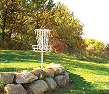 Disc Golf basket on a hill in the sunshine